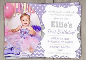 Purple First Birthday Invitations 1st Birthday Invitation Purple and Grey Girls Purple