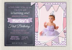 Purple First Birthday Invitations 1st Birthday Invitation Purple and Pink Girls Chalkboard