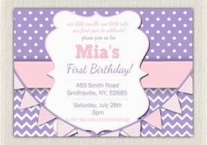 Purple First Birthday Invitations 1st Birthday Invitation Purple and Pink Girls Purple