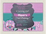 Purple First Birthday Invitations Girls 1st Birthday Invitation Purple Green Owl