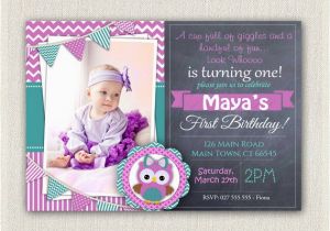 Purple First Birthday Invitations Girls 1st Birthday Invitation Purple Green Owl