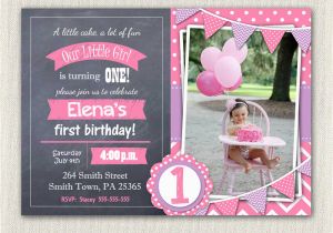 Purple First Birthday Invitations Pink and Purple 1st Birthday Invitation Girls Chalkboard