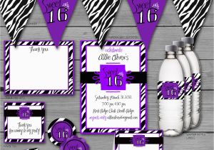 Purple Zebra Birthday Decorations Sweet 16 Zebra Print Instant Download by Fancyshmancynotes