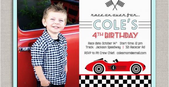 Race Car Birthday Invitations with Photo Vintage Race Car Birthday Invitation