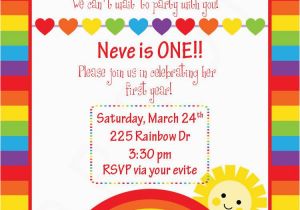 Rainbow 1st Birthday Invitations Custom Rainbow Birthday Invitation Rainbow Design You Print
