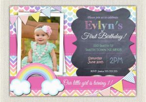 Rainbow 1st Birthday Invitations Girls 1st Birthday Rainbow Invitation by Pixieperfectparties