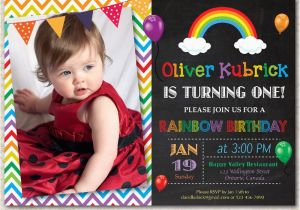Rainbow 1st Birthday Invitations Rainbow Birthday Invitation Chevron Chalkboard Boy or Girl