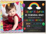 Rainbow First Birthday Invitations Rainbow Birthday Invitation Chevron Chalkboard Boy or Girl