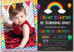 Rainbow First Birthday Invitations Rainbow Birthday Invitation Chevron Chalkboard Boy or Girl