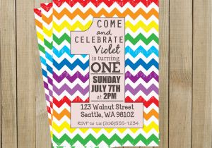 Rainbow First Birthday Invitations Rainbow Chevron One Rainbow First Birthday Invitation Custom