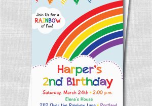 Rainbow themed Birthday Invitations Colorful Rainbow Birthday Party Invitation Rainbow themed