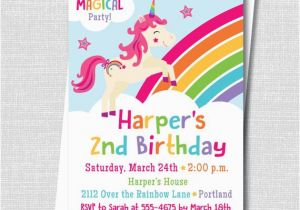 Rainbow themed Birthday Party Invitations Rainbow Unicorn Birthday Party Invitation Unicorn themed