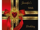 Red 50th Birthday Decorations 50th Birthday Party Red Gold Heart Jewel Card Zazzle