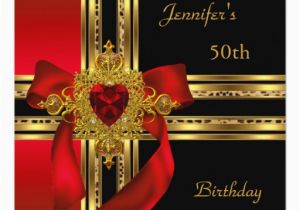 Red 50th Birthday Decorations 50th Birthday Party Red Gold Heart Jewel Card Zazzle