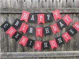 Red and Black Happy Birthday Banner Happy Birthday Banner Black and Red Birthday Banner Silver