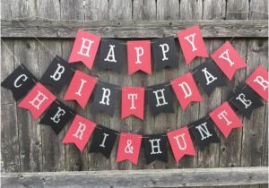 Red and Black Happy Birthday Banner Happy Birthday Banner Black and Red Birthday Banner Silver