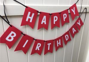 Red and Black Happy Birthday Banner Happy Birthday Banner Red and White with Black Ribbon