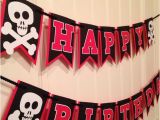 Red and Black Happy Birthday Banner Pirate Skull and Bones Happy Birthday Banner Black Red