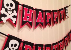 Red and Black Happy Birthday Banner Pirate Skull and Bones Happy Birthday Banner Black Red