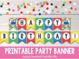 Red and Yellow Happy Birthday Banner Train Birthday Party Banner Instant Download Happy