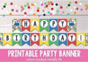 Red and Yellow Happy Birthday Banner Train Birthday Party Banner Instant Download Happy