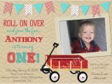 Red Wagon Birthday Invitations Vintage Look Little Red Wagon 1st Birthday Party