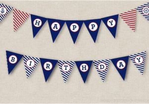Red White and Blue Happy Birthday Banner Nautical Birthday Banner Instant Download Printable Pdf Happy
