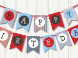 Red White and Blue Happy Birthday Banner Nautical Birthday Pennant Red White Blue Birthday Banner