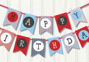 Red White and Blue Happy Birthday Banner Nautical Birthday Pennant Red White Blue Birthday Banner