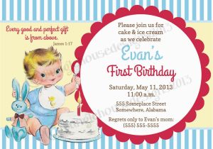 Religious Birthday Invitations Vintage Baby 39 S First Birthday Invitation Retro Cake