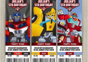 Rescue Bots Birthday Invitations Personalized Transformers Rescue Bots Birthday Ticket
