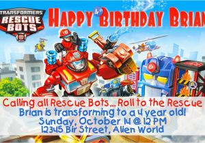 Rescue Bots Birthday Invitations Transformer Rescue Bots Birthday Invitation or Thank You Note