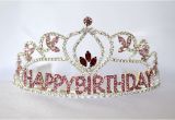 Rhinestone Birthday Girl Tiara Flower Birthday Girl Tiara with Pink Rhinestones Birthday