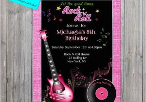 Rock N Roll Birthday Invitations Rock N Roll Party Invitation Girl Guitar Invite 1950s