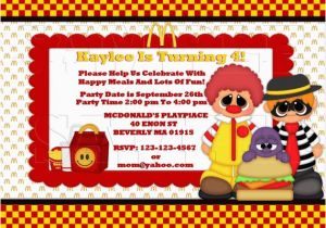 Ronald Mcdonald Birthday Invitations Mcdonald 39 S Ronald Happy Meals Invitationpersonalized