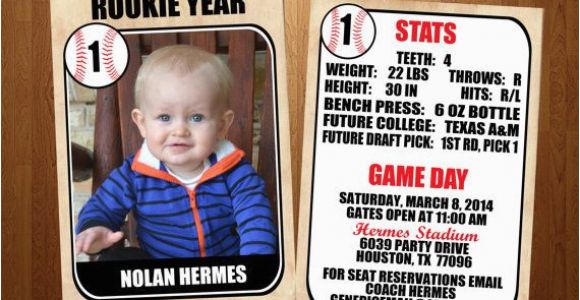 Rookie Of the Year 1st Birthday Invitations 5×7 Rookie Of the Year Vintage Baseball Card First