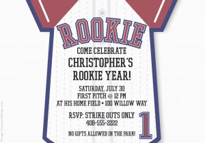 Rookie Of the Year Birthday Invitations Rookie Year Baseball Jersey Birthday Party Invitation