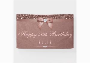 Rose Gold Happy Birthday Banner Uk Any Age Birthday Rose Gold Diamond Bow Glitter Banner