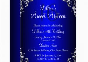 Royal Birthday Invitation Card Royal Blue Sweet 16 Silver Pearl Damask Card Zazzle Com