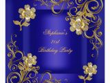 Royal Blue and Gold Birthday Invitations 21st Birthday Party Royal Blue Gold Diamond Card Zazzle