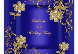 Royal Blue and Gold Birthday Invitations 21st Birthday Party Royal Blue Gold Diamond Card Zazzle