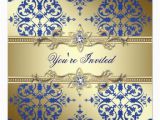 Royal Blue and Gold Birthday Invitations Royal Blue and Gold Damask Party Invitations 5 25 Quot Square