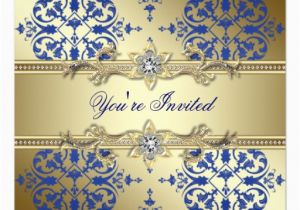 Royal Blue and Gold Birthday Invitations Royal Blue and Gold Damask Party Invitations 5 25 Quot Square