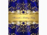 Royal Blue and Gold Birthday Invitations Royal Blue Gold Damask Elegant Birthday Party Card