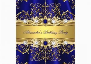 Royal Blue and Gold Birthday Invitations Royal Blue Gold Damask Elegant Birthday Party Card