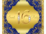 Royal Blue and Gold Birthday Invitations Royal Blue Gold Swirl Sweet 16 Party Invitation Zazzle