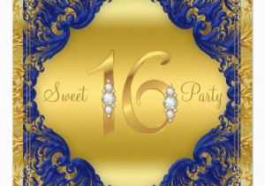 Royal Blue and Gold Birthday Invitations Royal Blue Gold Swirl Sweet 16 Party Invitation Zazzle