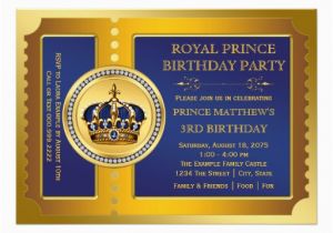 Royal Prince Birthday Party Invitations Royal Blue and Gold Prince Birthday Party 5×7 Paper