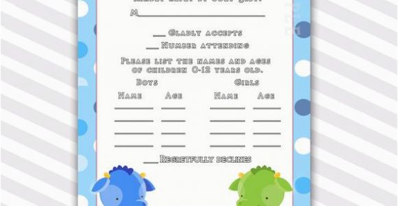 Rsvp Cards for Birthday Party Birthday Rsvp Cards Notes Polka Dots Green Blue Dragon Baby