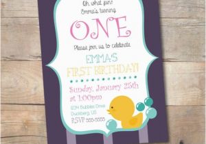 Rubber Ducky 1st Birthday Invitations Rubber Duck Birthday Invitation Printable Girl Birthday